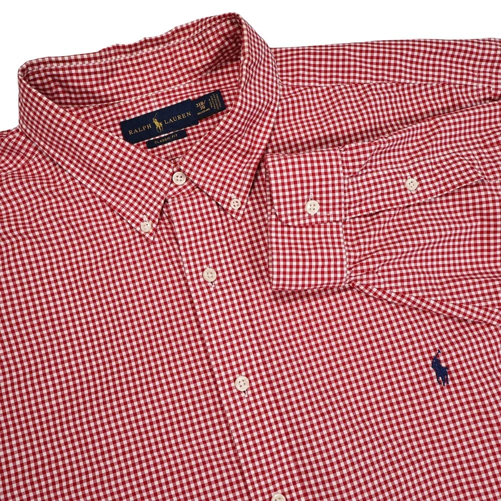 RALPH LAUREN Men's 3XB Red White Gingham Classic Fit Button Down Dress Shirt